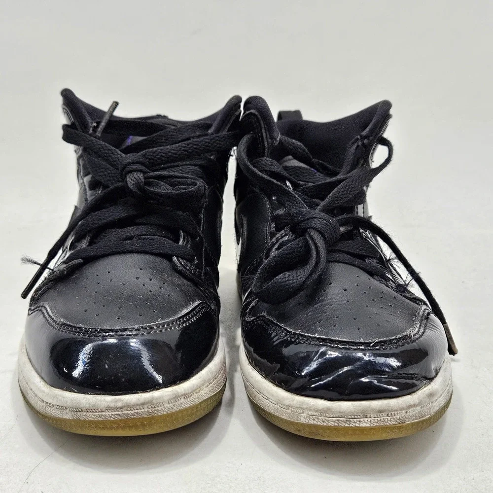 Jordan Air Jordan 1 Mid Kids 2Y Black Patent Leather DV1339-004 Sneakers Shoes